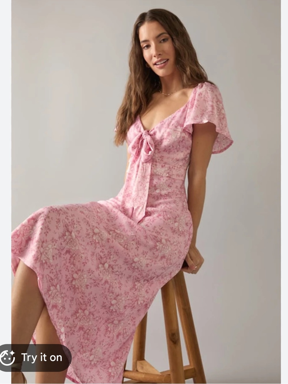 Francesca’s Maria Pink Floral Bow-Tie Midi Dress